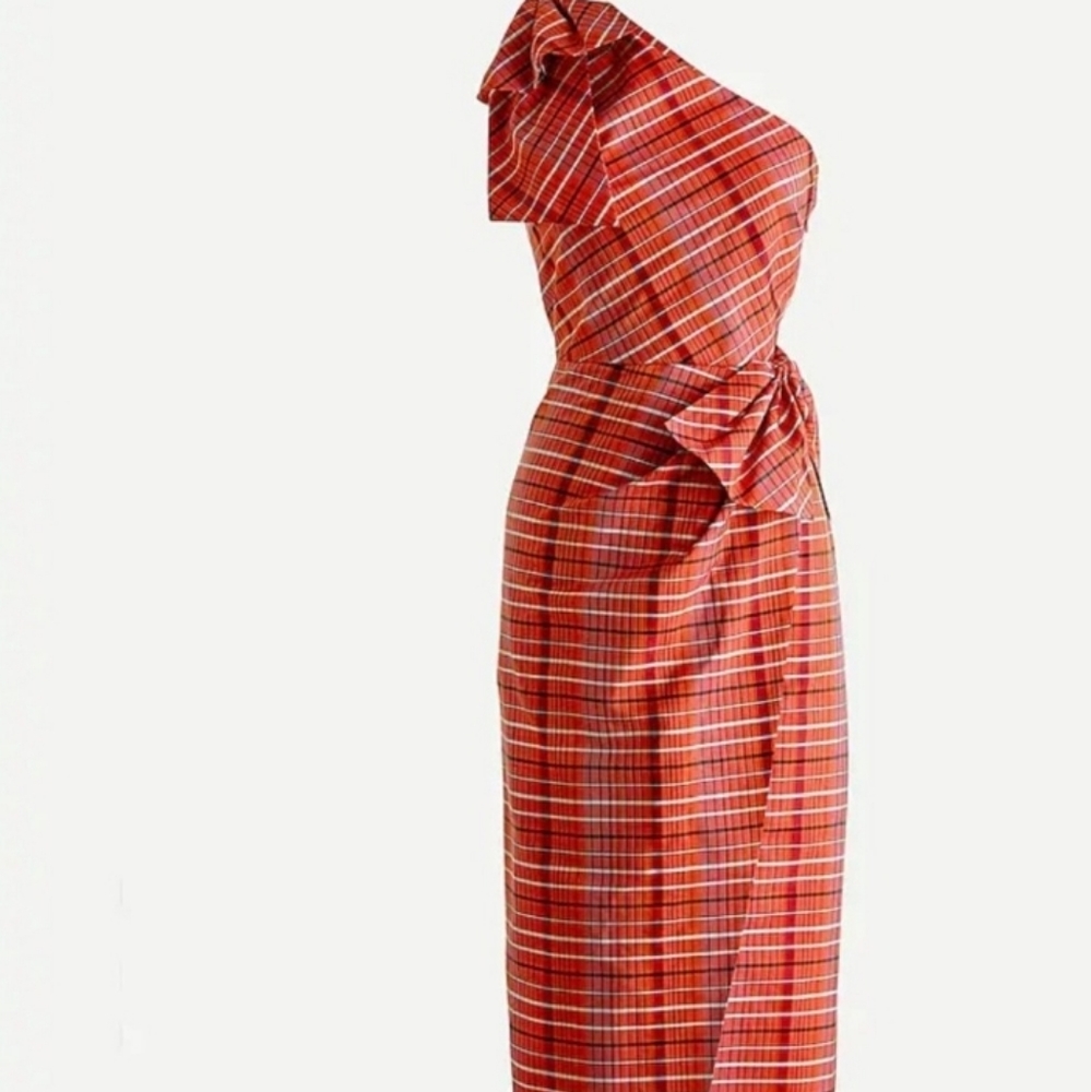 J. Crew One Shoulder Plaid Dress